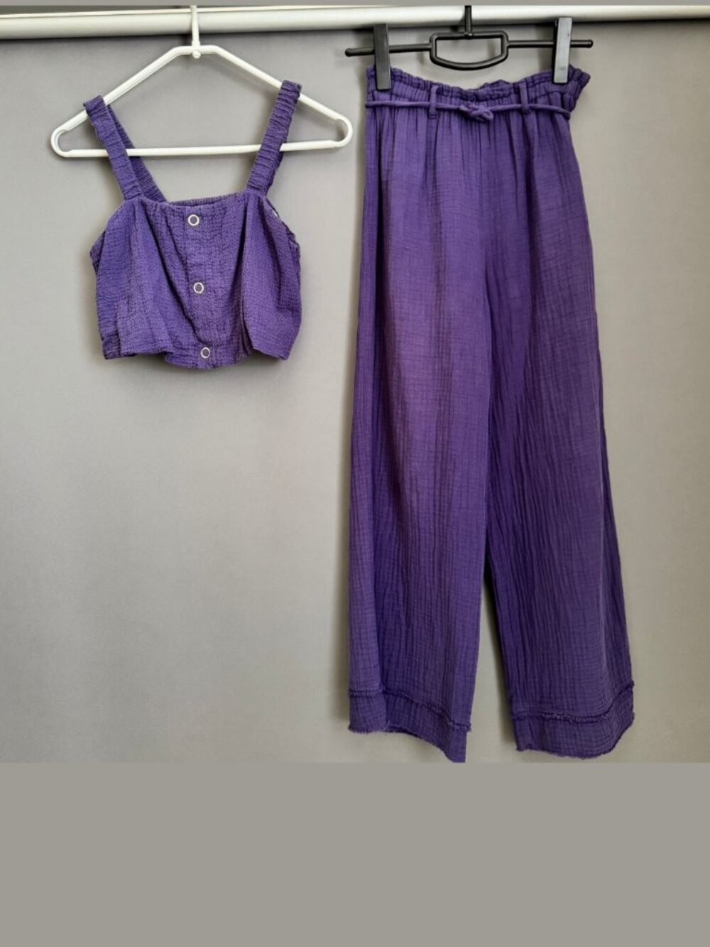 Zara Girls Purple Top & Frayed Textured Pants Matching Set (Size: 11-12/13-14)